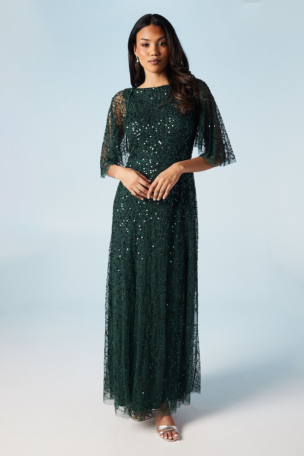 Coast Cape Sleeve All Over Sequin Bridesmaid Dress Emerald