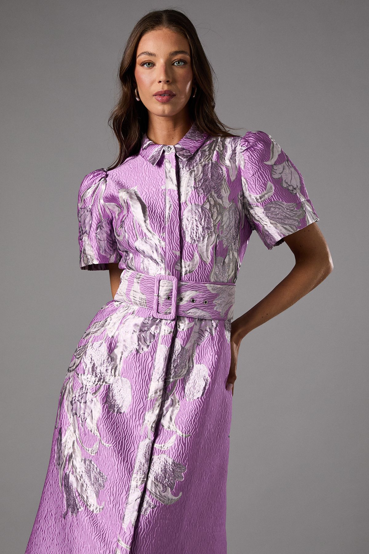 Coast Belted Jacquard Shirt Dress Purple image 2
