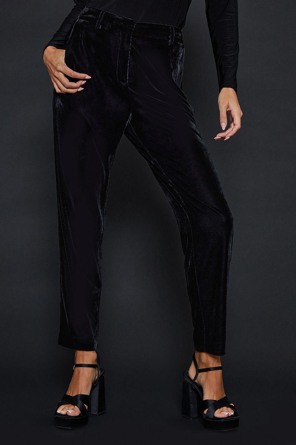 Dorothy Perkins Velvet Tailored Trouser Black image 1