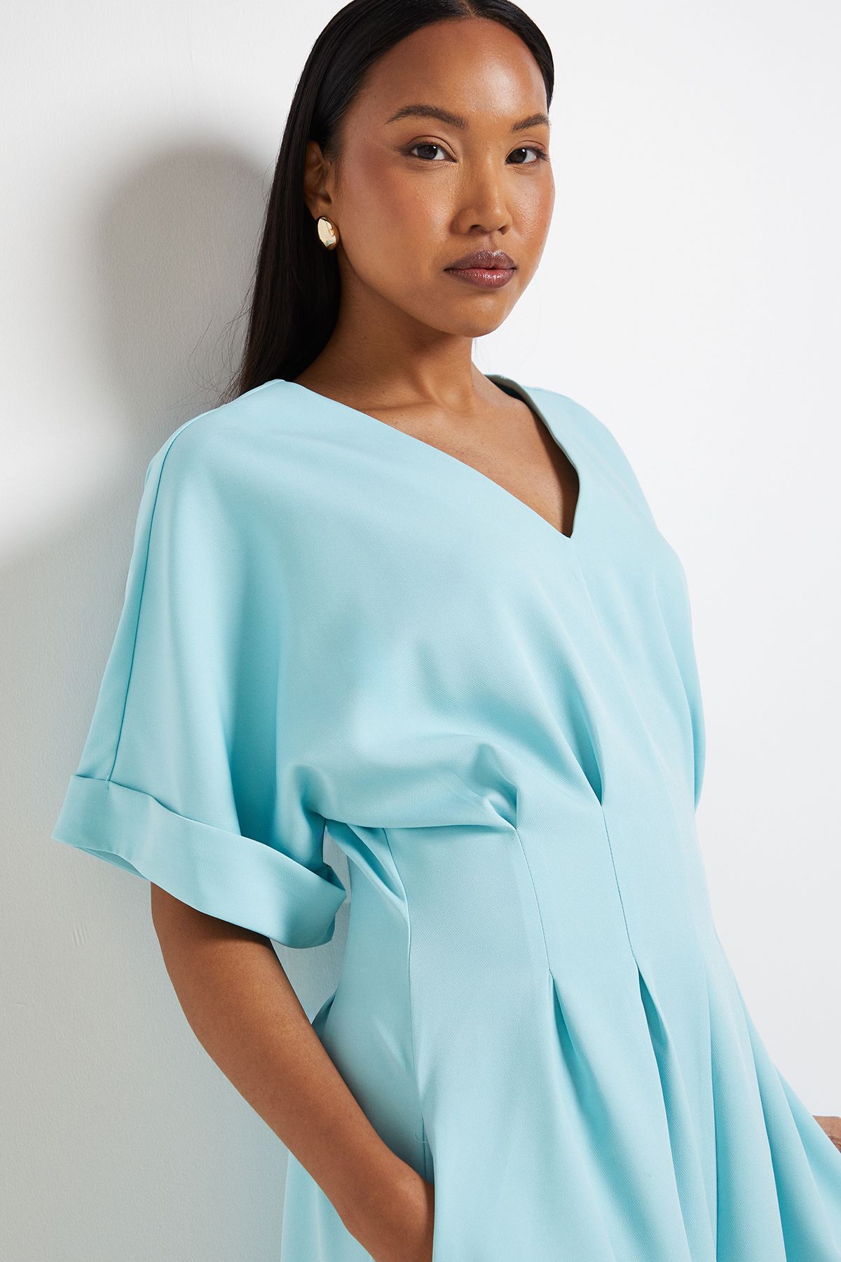 Principles Pleat Waist Relaxed Cuff Crepe Midi Dress Light Blue image 4