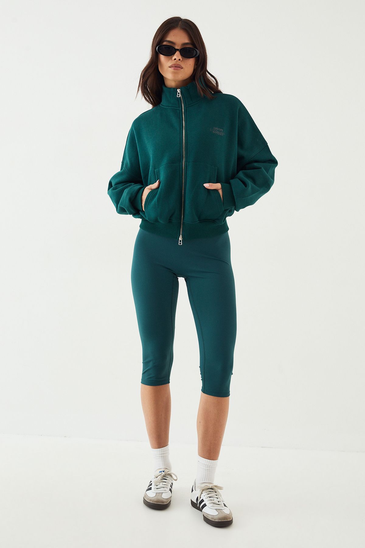 DSGN Studio DSGN Studio Sport Funnel Neck Zip Through Bomber Sweatshirt Pine image 3