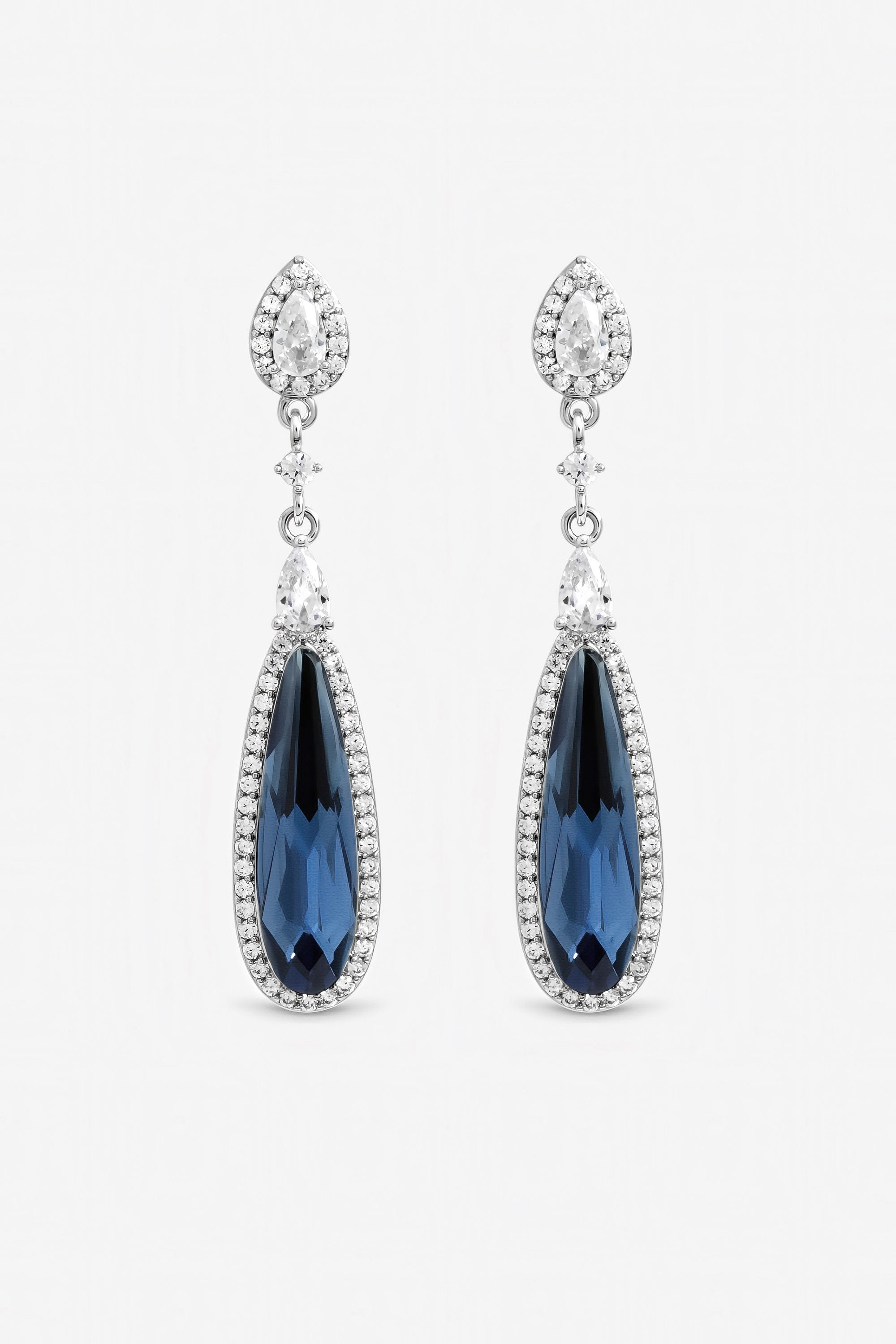 Jon Richard Silver Plated Crystal and Sapphire Drop Earrings