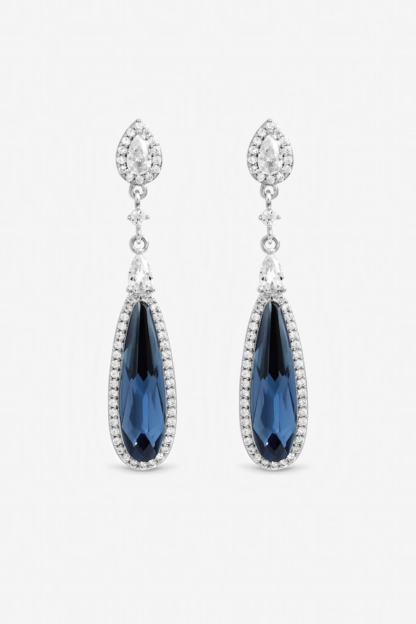 Jon Richard Silver Plated Crystal and Sapphire Drop Earrings
