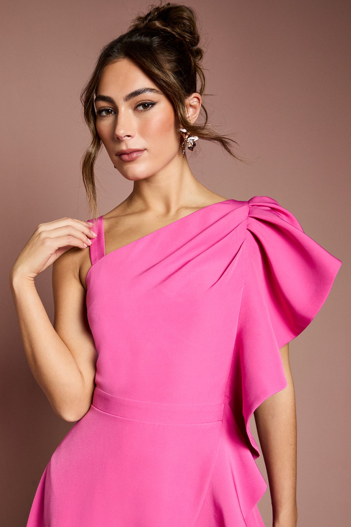 Coast One Shoulder Crepe Ruffle Midi Dress Pink image 4