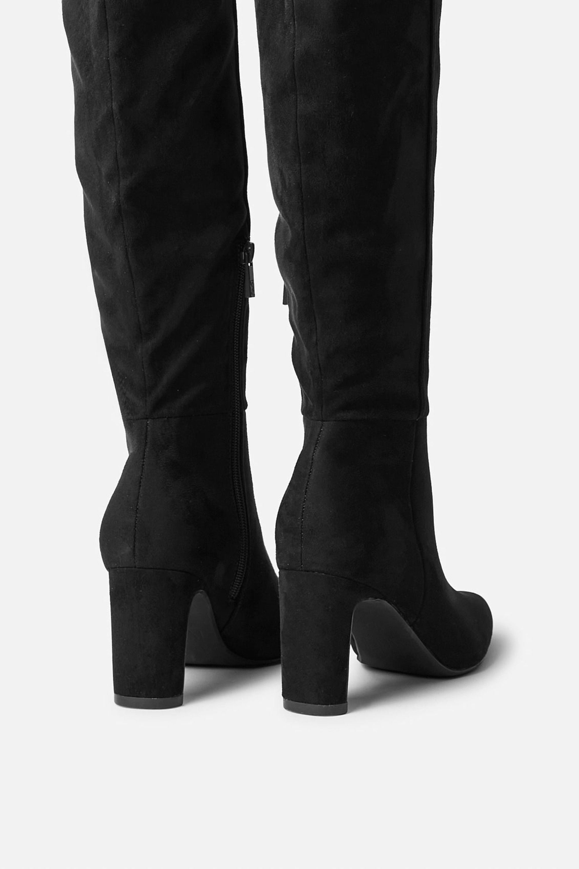 Linzi Demand Black Faux Suede Over The Knee Block Heeled Boot image 5