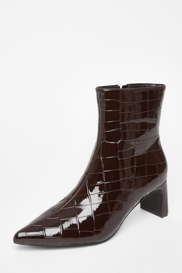 Quiz Brown Patent Croc Ankle Boots