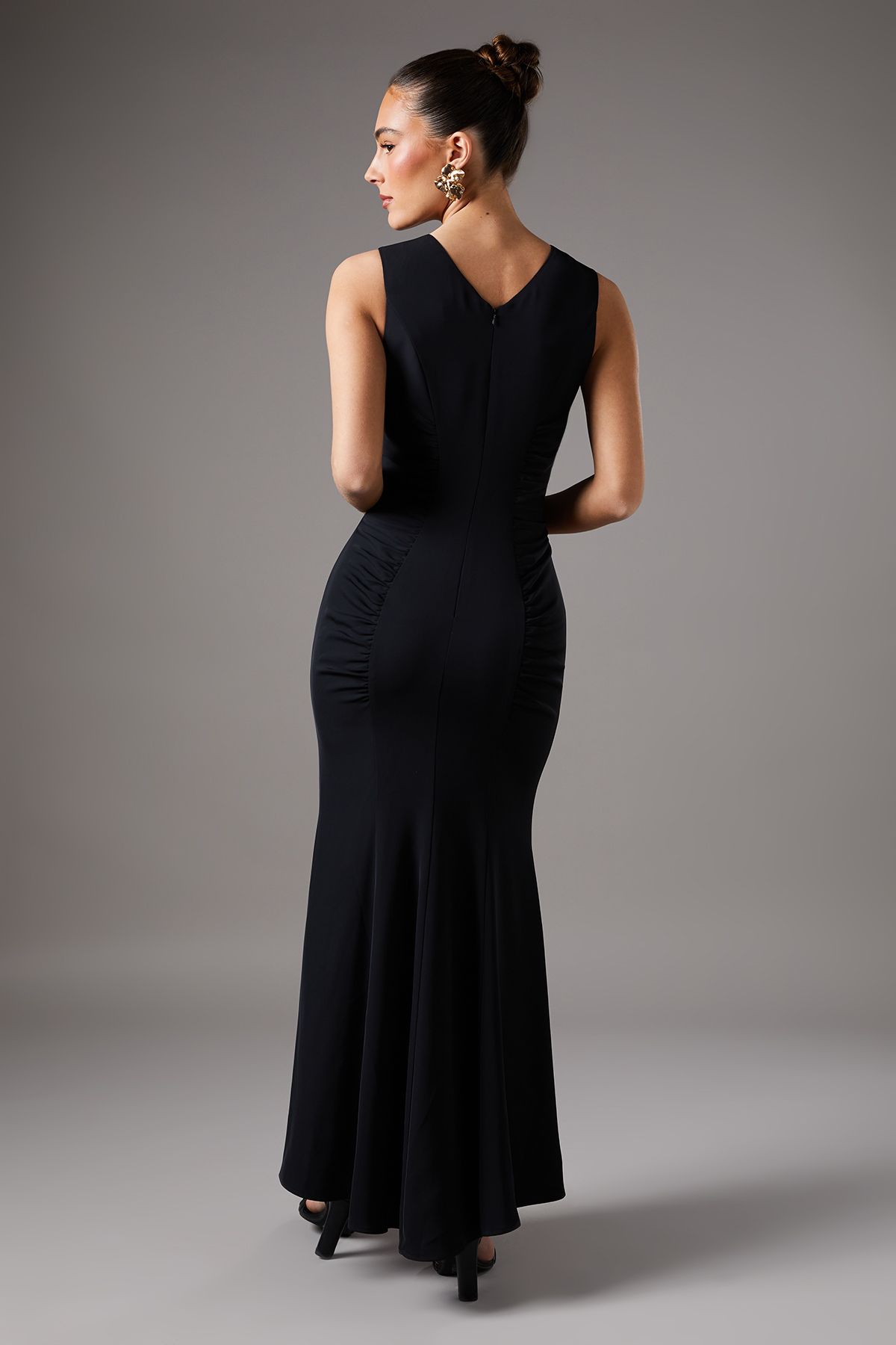 Coast Ruched Petal V Neck Maxi Dress Black image 4