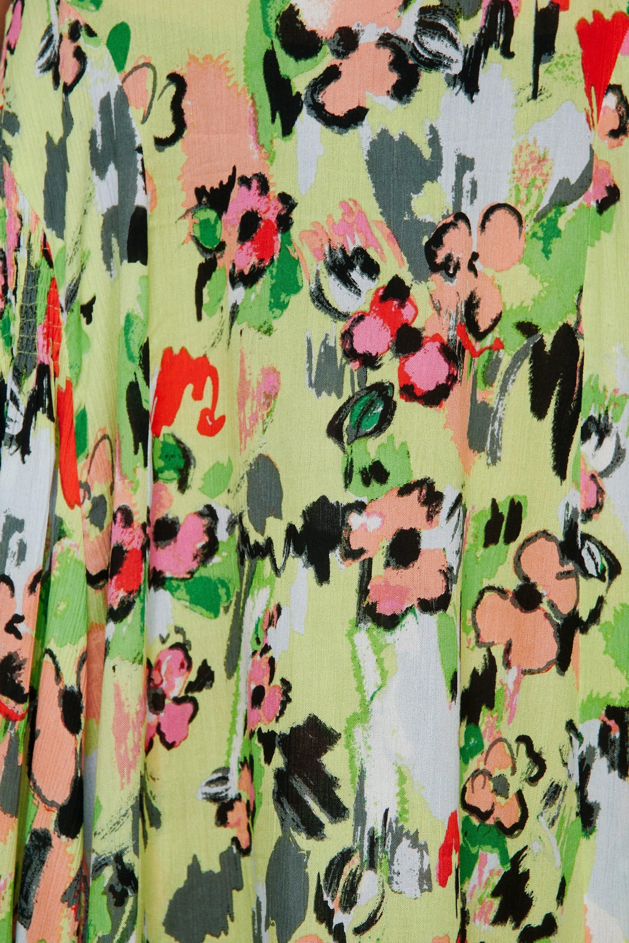 NastyGal Floral Tiered Crinkle Maxi Skirt Lime image 3