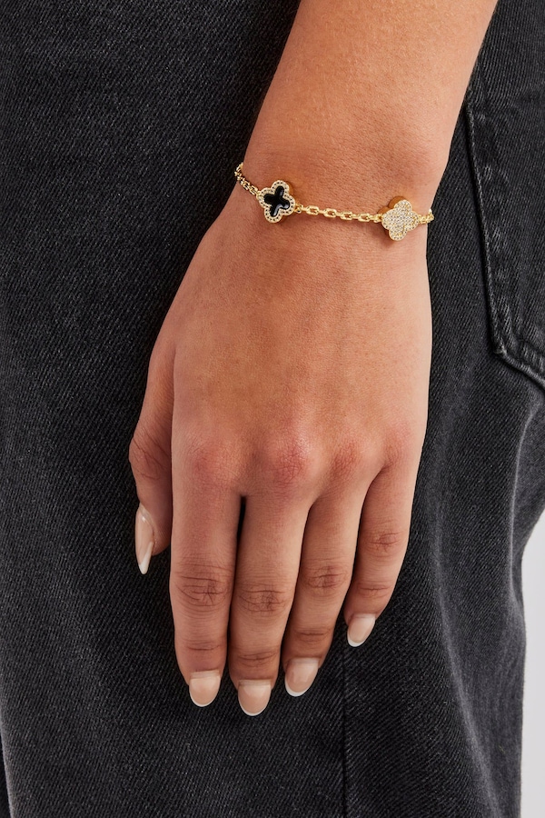 Cernucci Iced & Black Enamel Motif Rolo Link Bracelet - 12mm