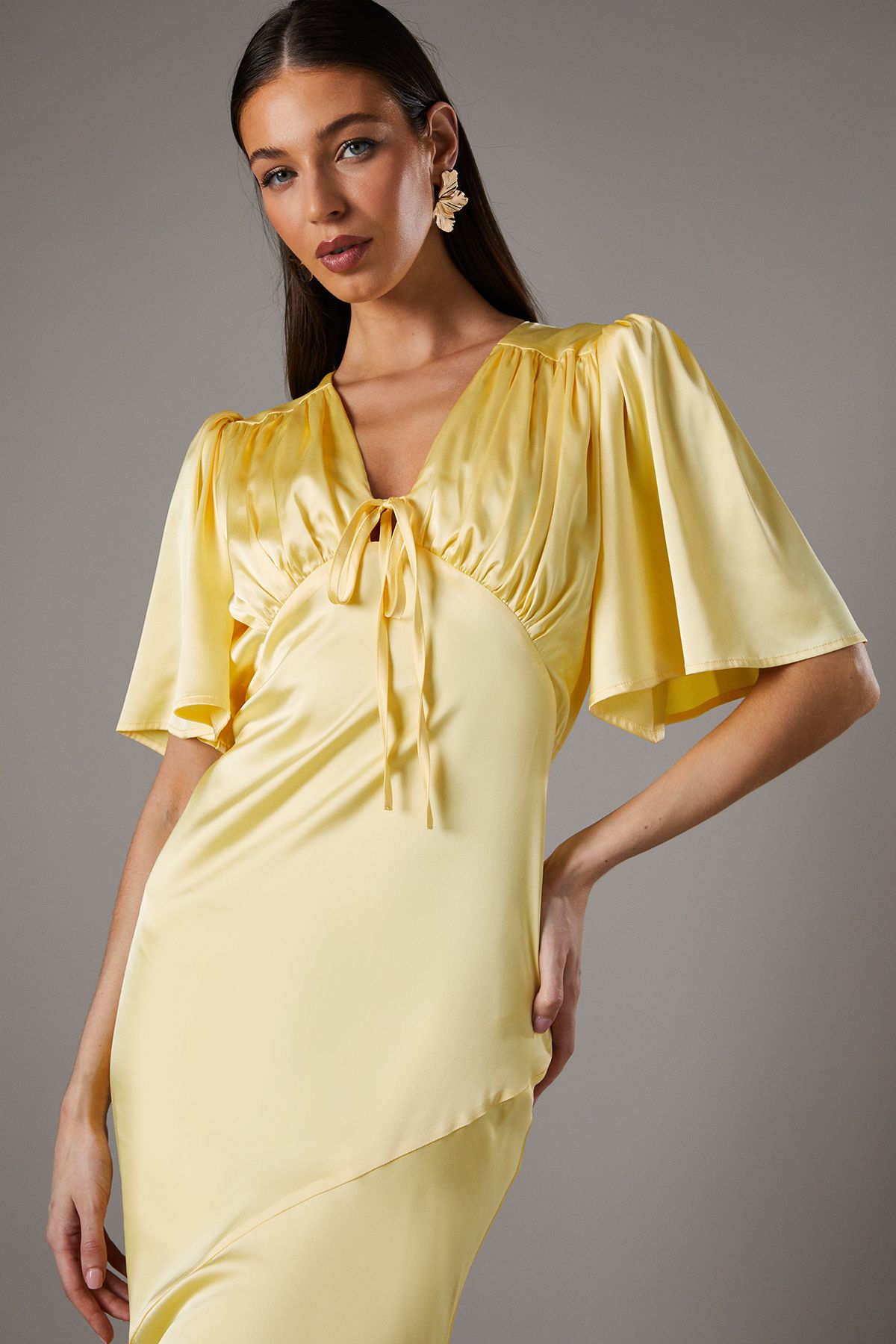 Coast Gathered Bust Tie Front Slip Dress Yellow image 4