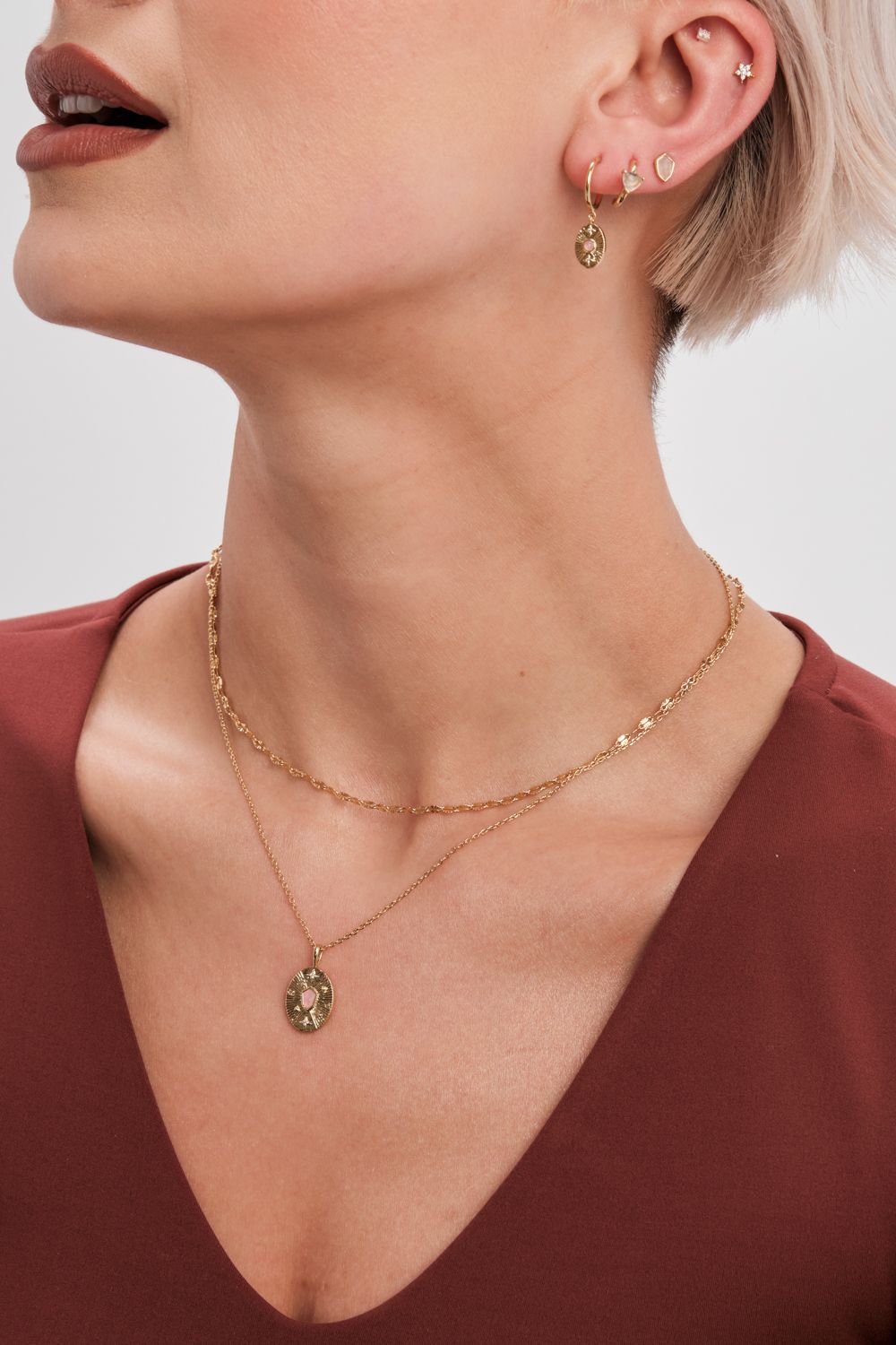 Inicio 14K Real Gold Plated Recycled Rose Quartz Necklace image 2