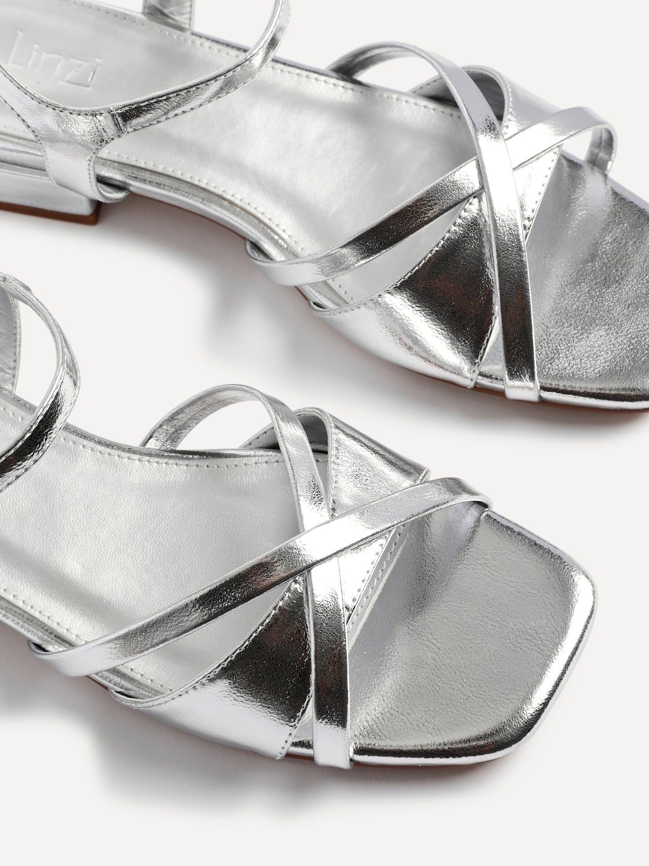 Linzi Zenna Silver Faux Leather Strappy Low Block Heeled Sandals image 4