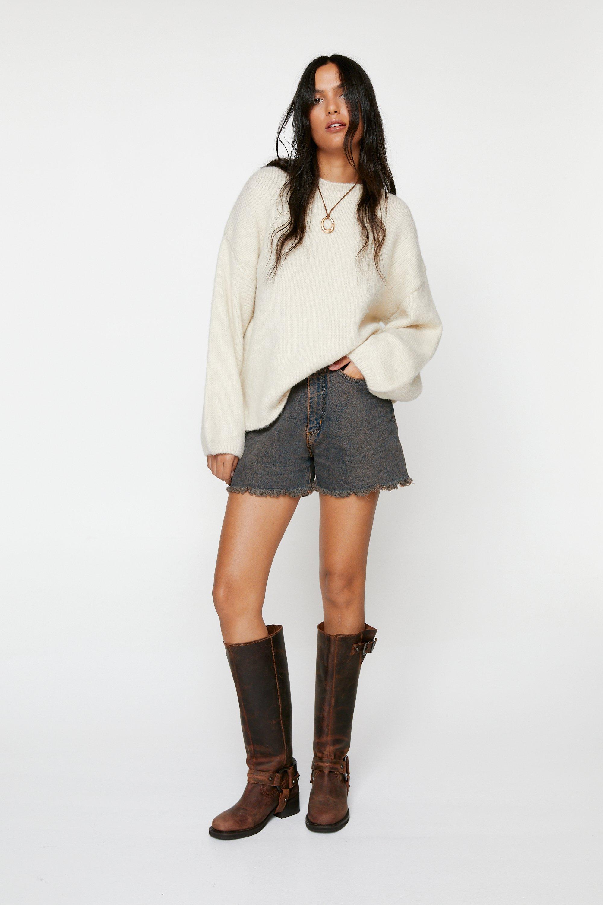 NastyGal Oversized Crew Neck Sweater Ecru image 3
