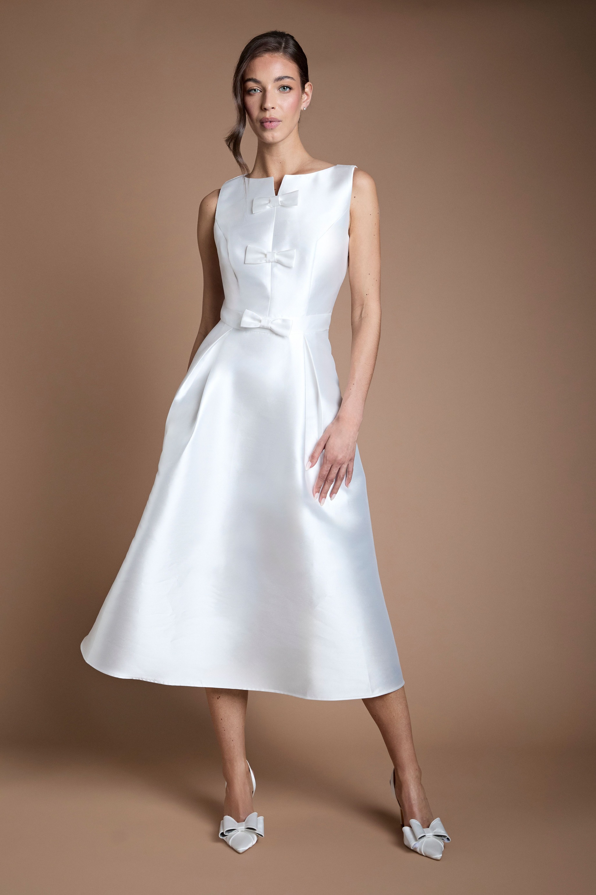 Coast Bow Detail Full Skirt Midi Wedding Dress Ivory