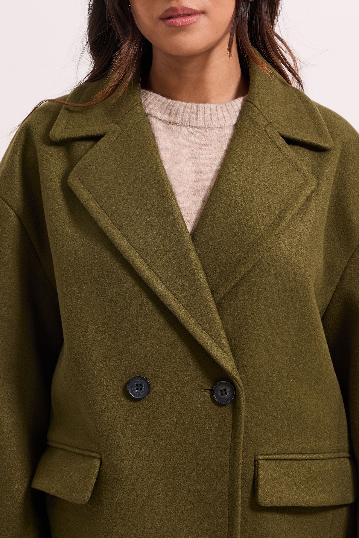 Dorothy Perkins Petite Relaxed Buttoned Midi Coat Khaki image 5