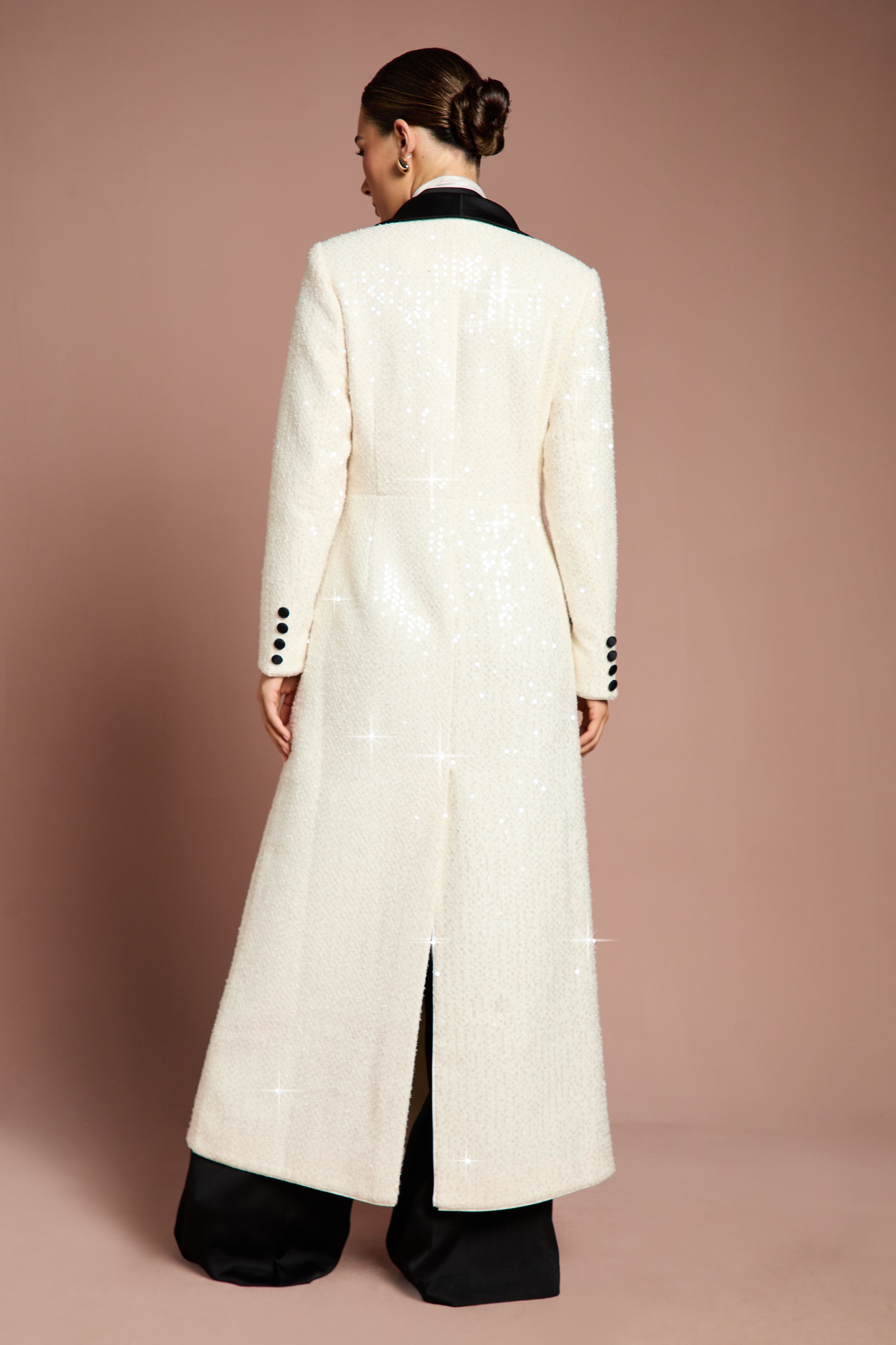 Coast Lisa Tan Double Breasted Sequin Tweed Maxi Coat Mono image 3