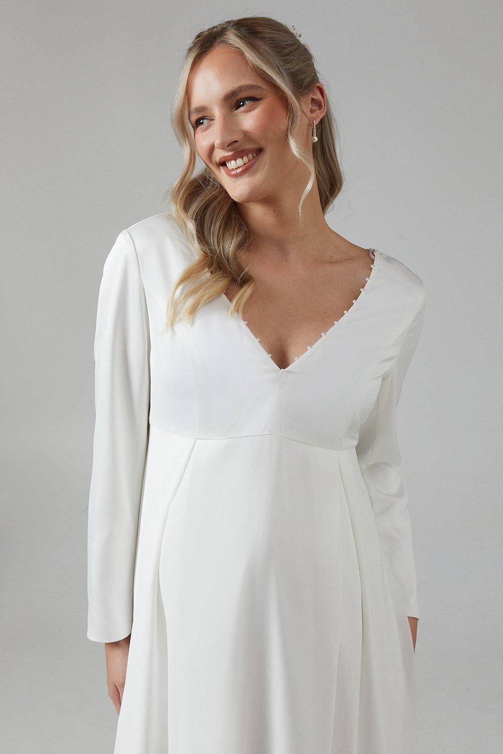 Coast Maternity Chiffon Overlayer Long Sleeve Wedding Dress Ivory image 4