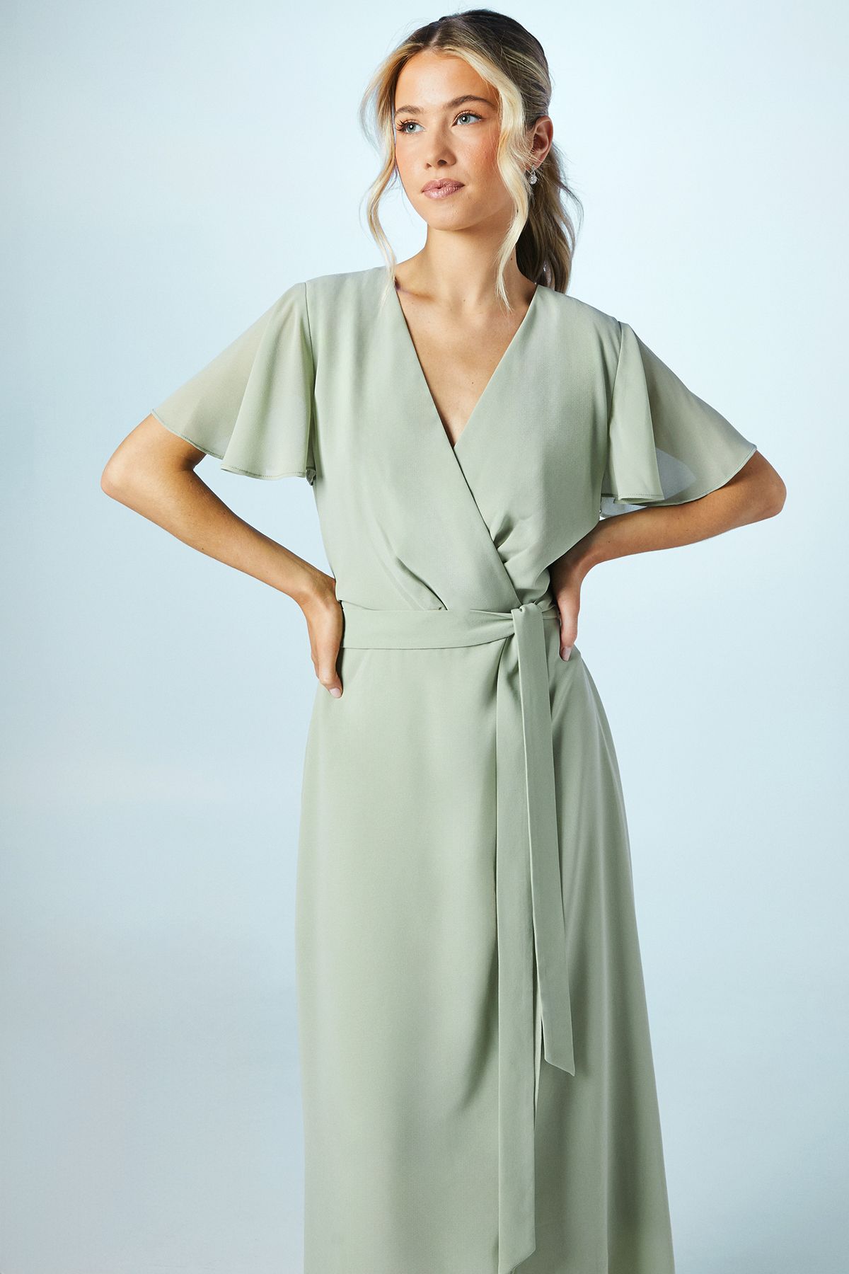 Coast Teen Georgette Waterfall Wrap Bridesmaid Dress Sage image 2
