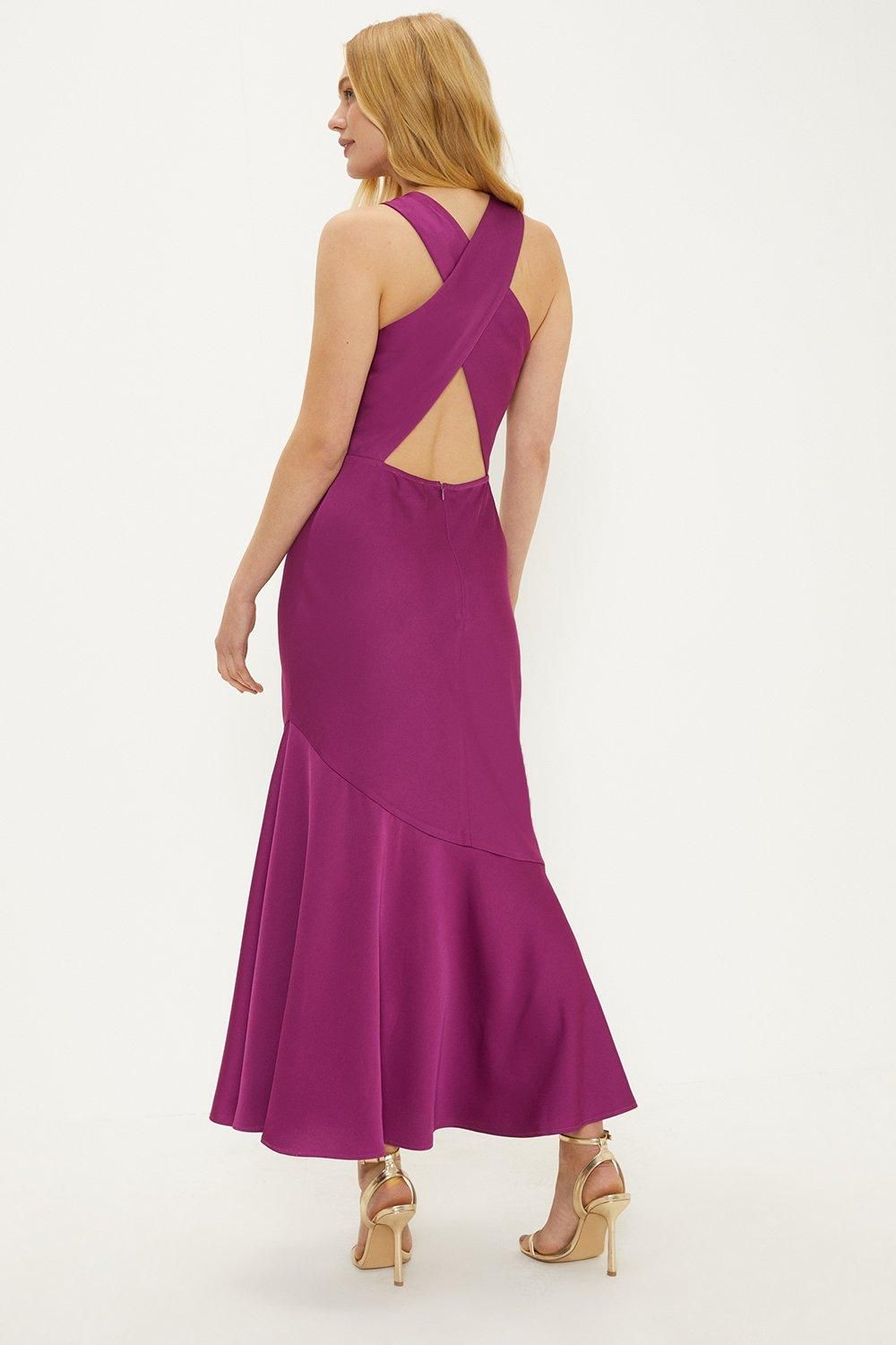 Oasis Satin Asymmetric Cowl Neck Midi Dress Purple image 3