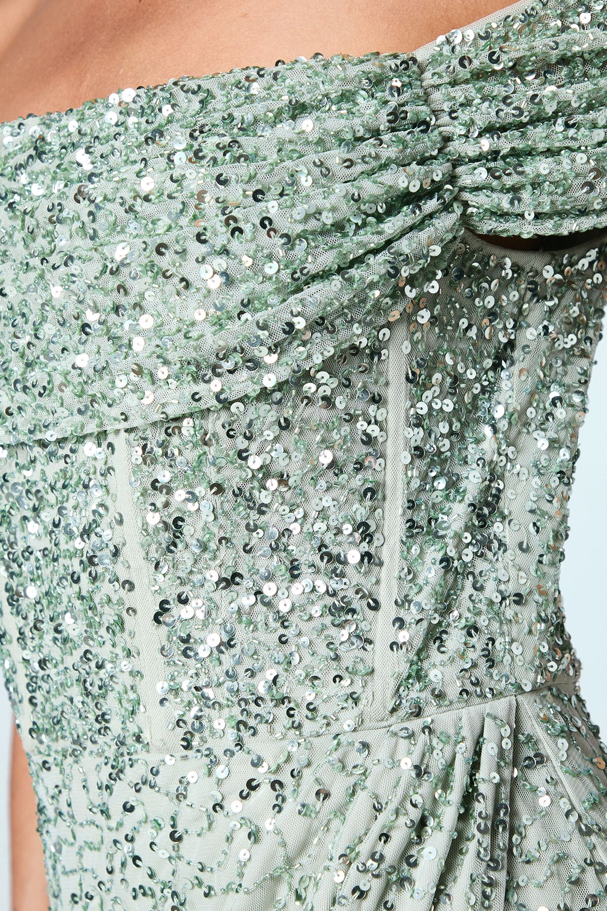 Coast Sequin Bardot Maxi Bridesmaid Dress Sage image 5