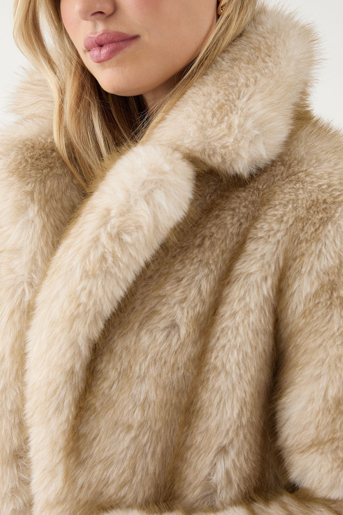 MissPap Collared Faux Fur Longline Coat Taupe image 5