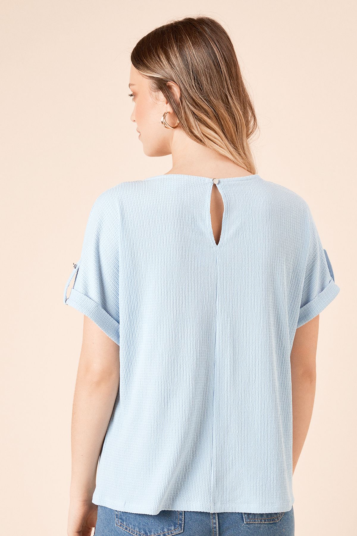 Dorothy Perkins V Neck Roll Sleeve Jersey Top Blue image 4