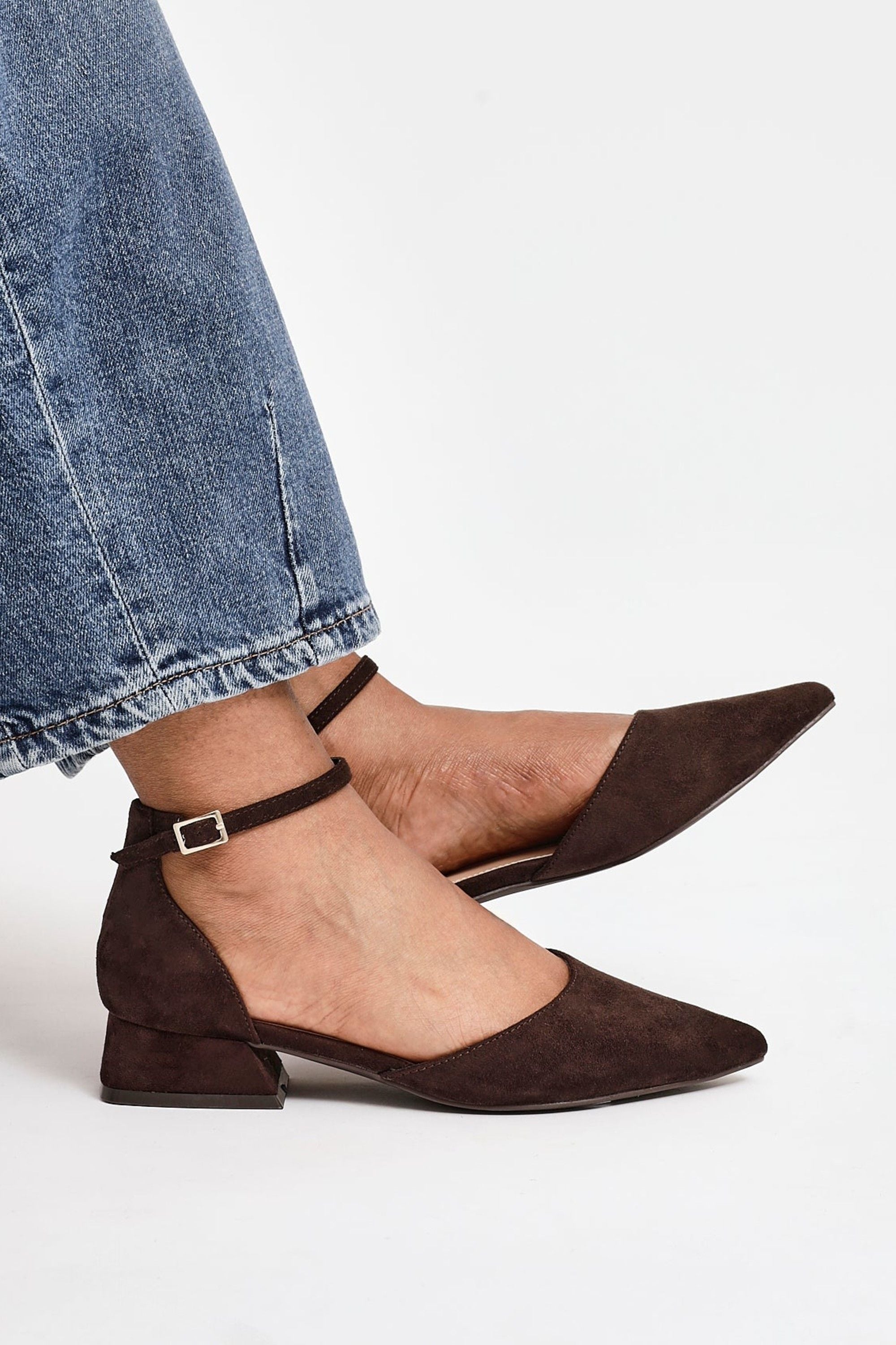 Linzi Dolly Wide Fit Brown Faux Suede Low Block Court Heel image 6