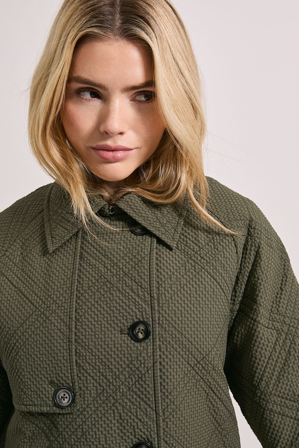 Dorothy Perkins Collar Detail Quilted Midi Coat Khaki image 5