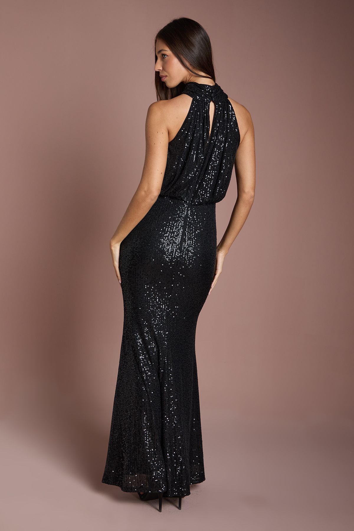 Coast Halterneck Sequin Bridesmaid Maxi Dress Black image 3