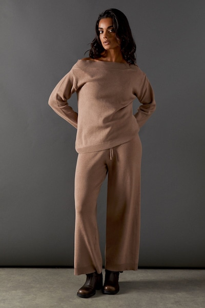 Warehouse Knitted Tie Waist Trouser Mocha