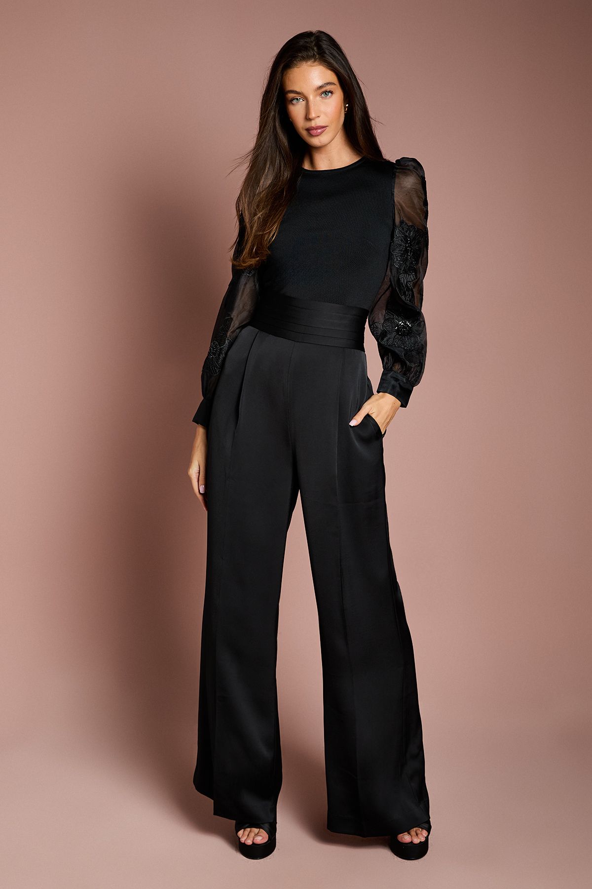 Coast Bandage Knit Organza Embellished Knitted Top Black image 4