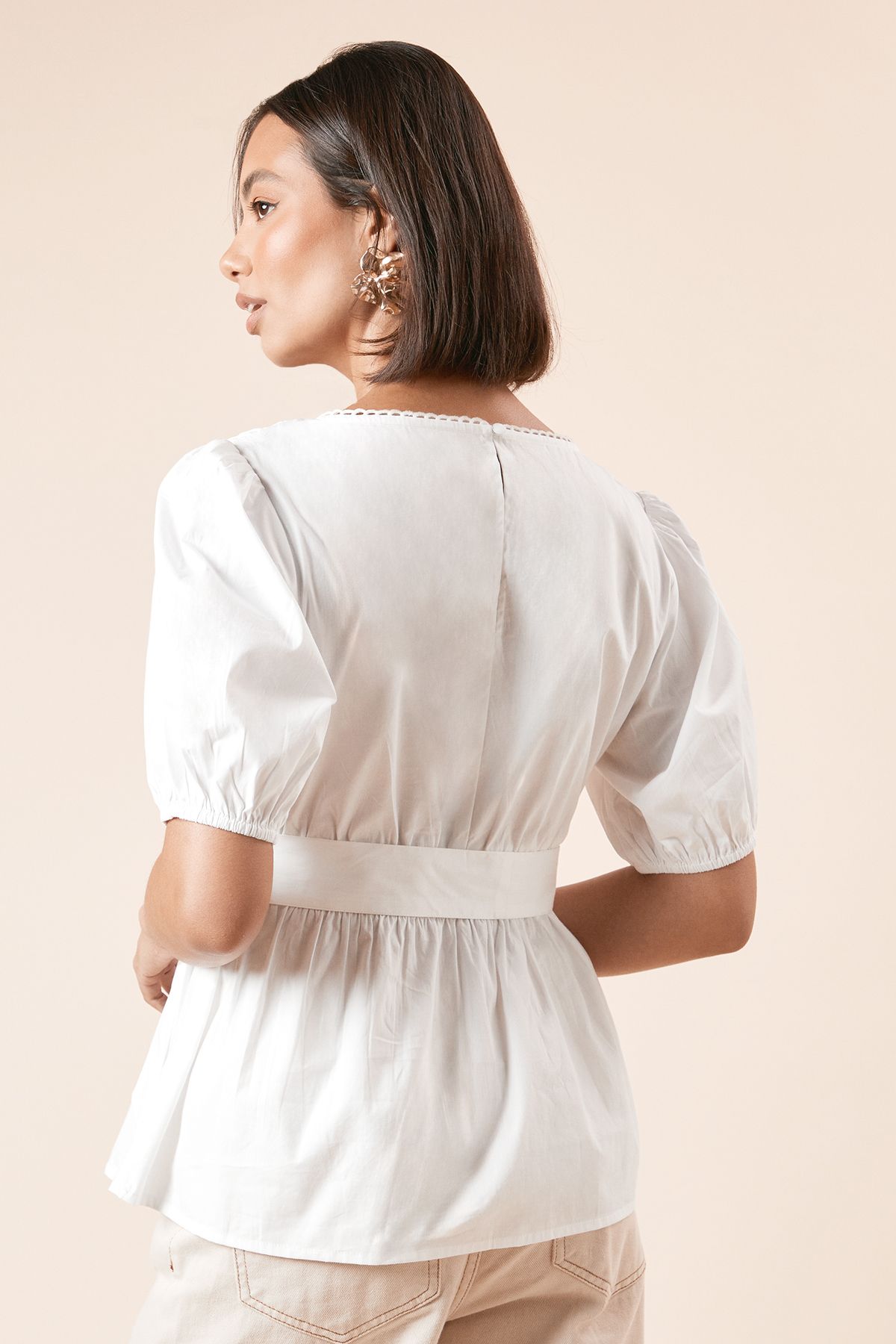 Dorothy Perkins Scallop Trim Wrap Poplin Blouse White image 3