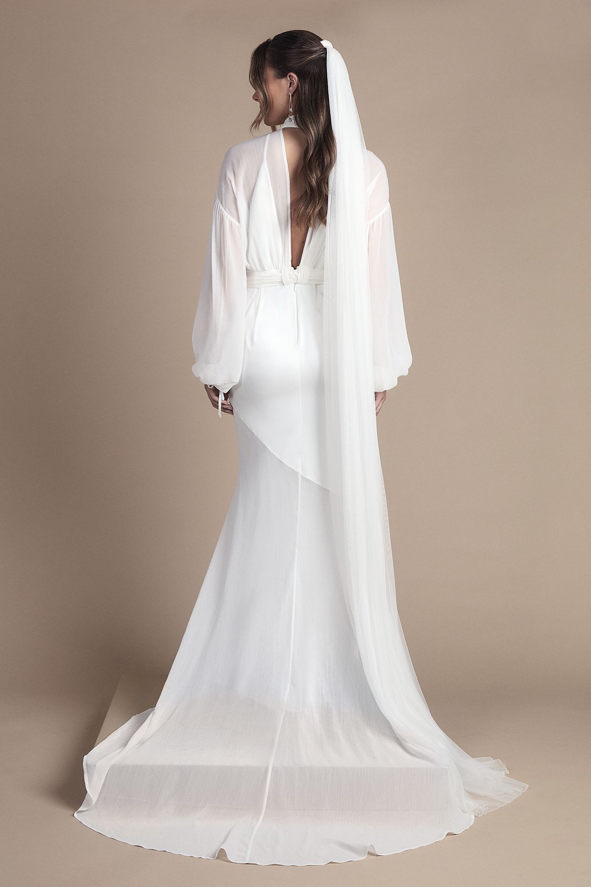 Coast Chiffon Overlay Bohemian Long Sleeve Maxi Wedding Dress Ivory image 3