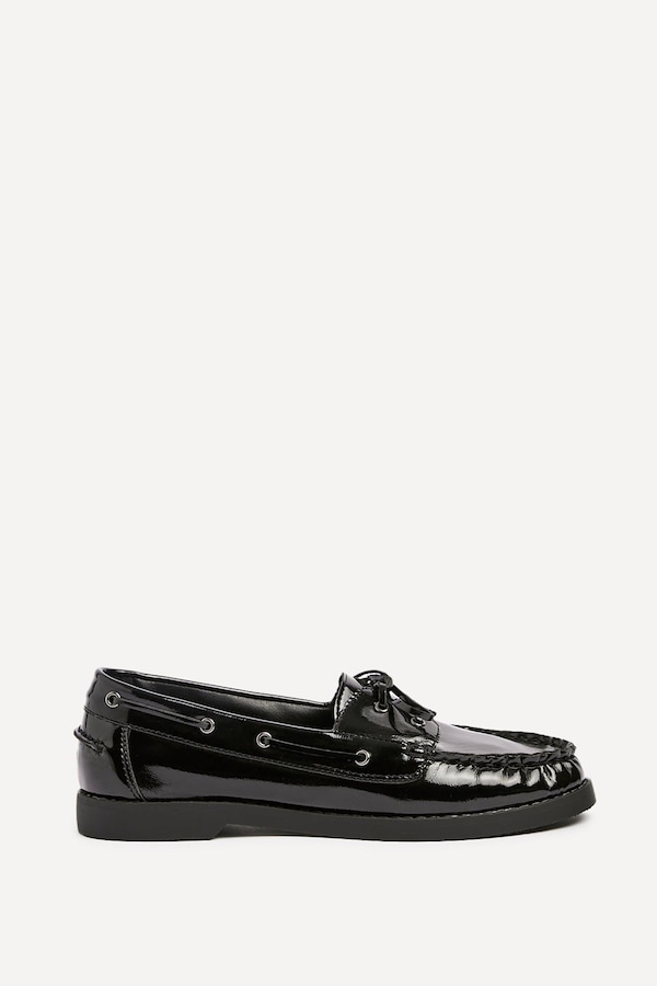 Linzi Frame Black High Shine Boat Shoes