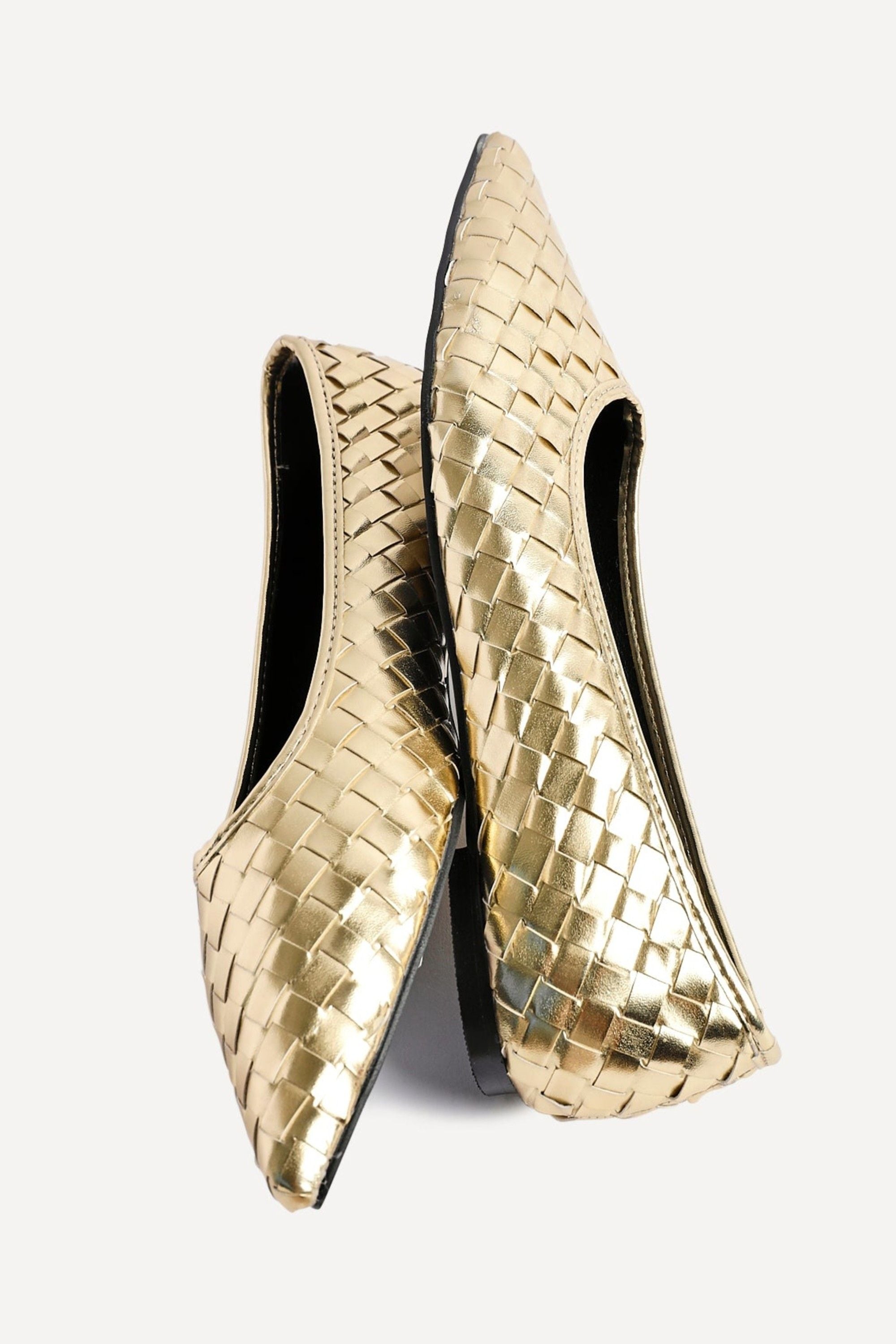 Linzi Talina Gold Faux Leather Woven Pointed Toe Ballet Flats image 5