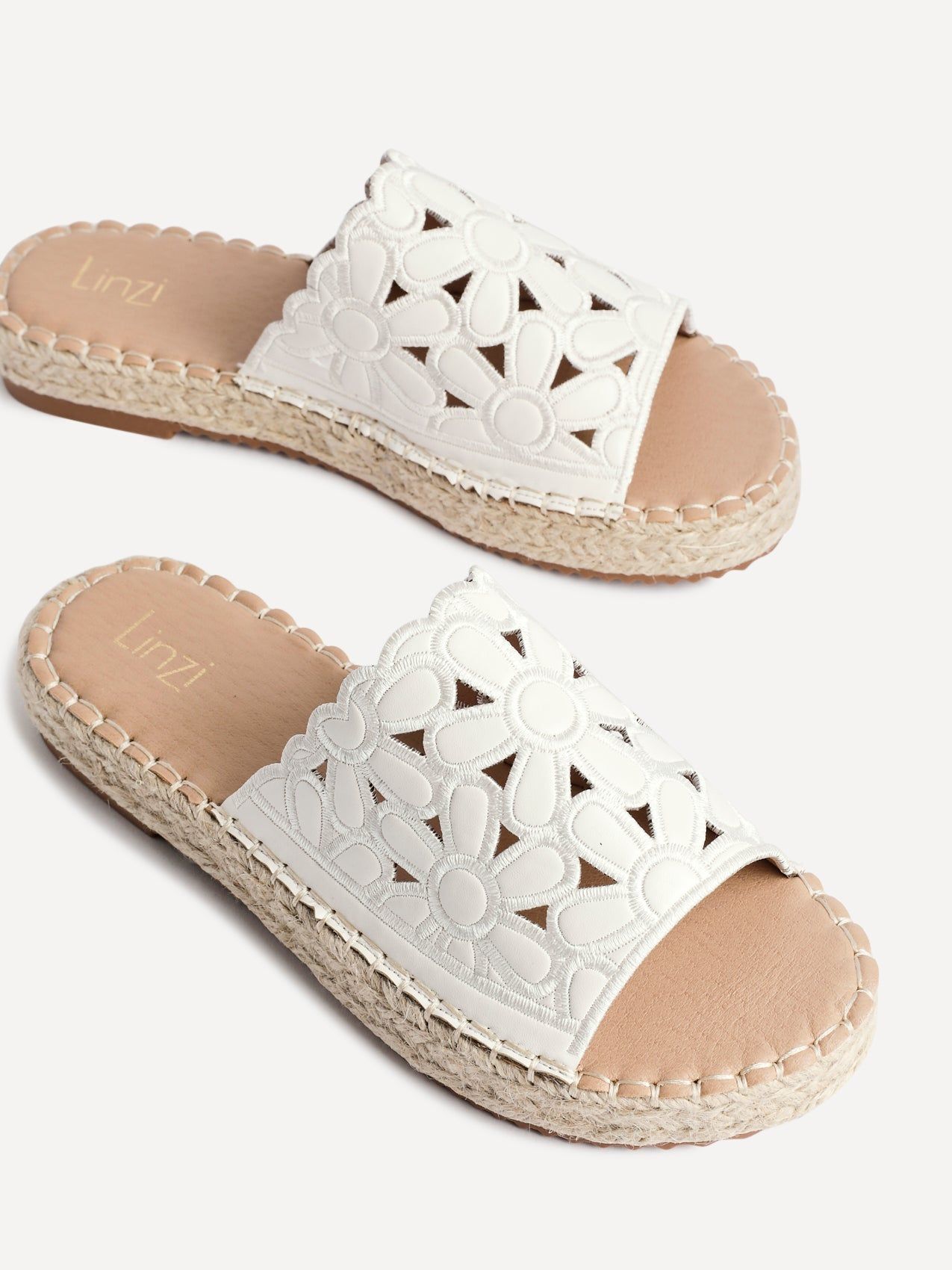 Linzi Parade White Faux Leather Floral Espadrille Flatform Slider image 4