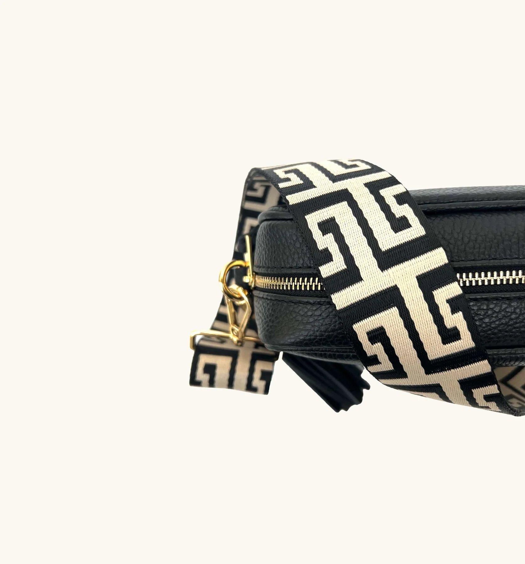 Apatchy London Black Leather Crossbody Bag With Black & Stone Maze Strap image 5