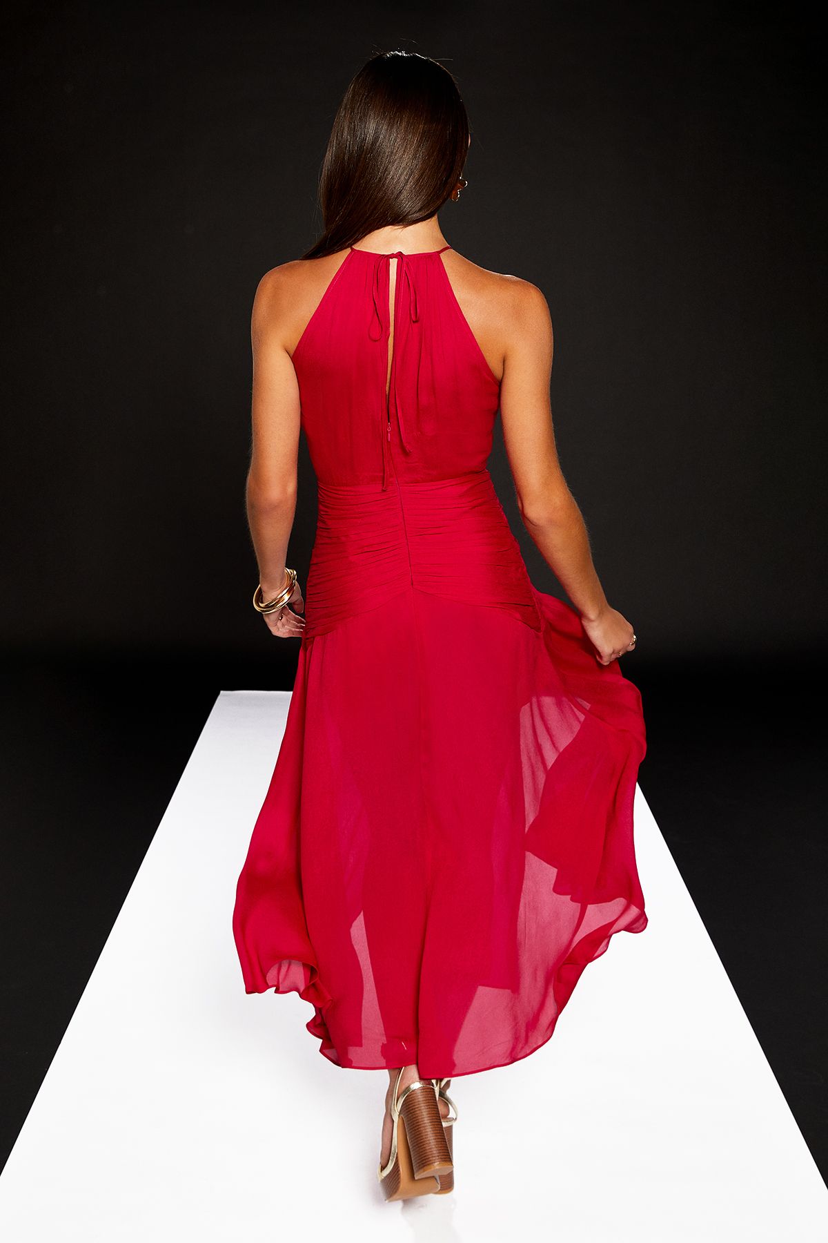 RUNWAY 1.8.1.8 Runway 1.8.1.8 Corsage Detail Halter Neck Maxi Dress Pink image 3