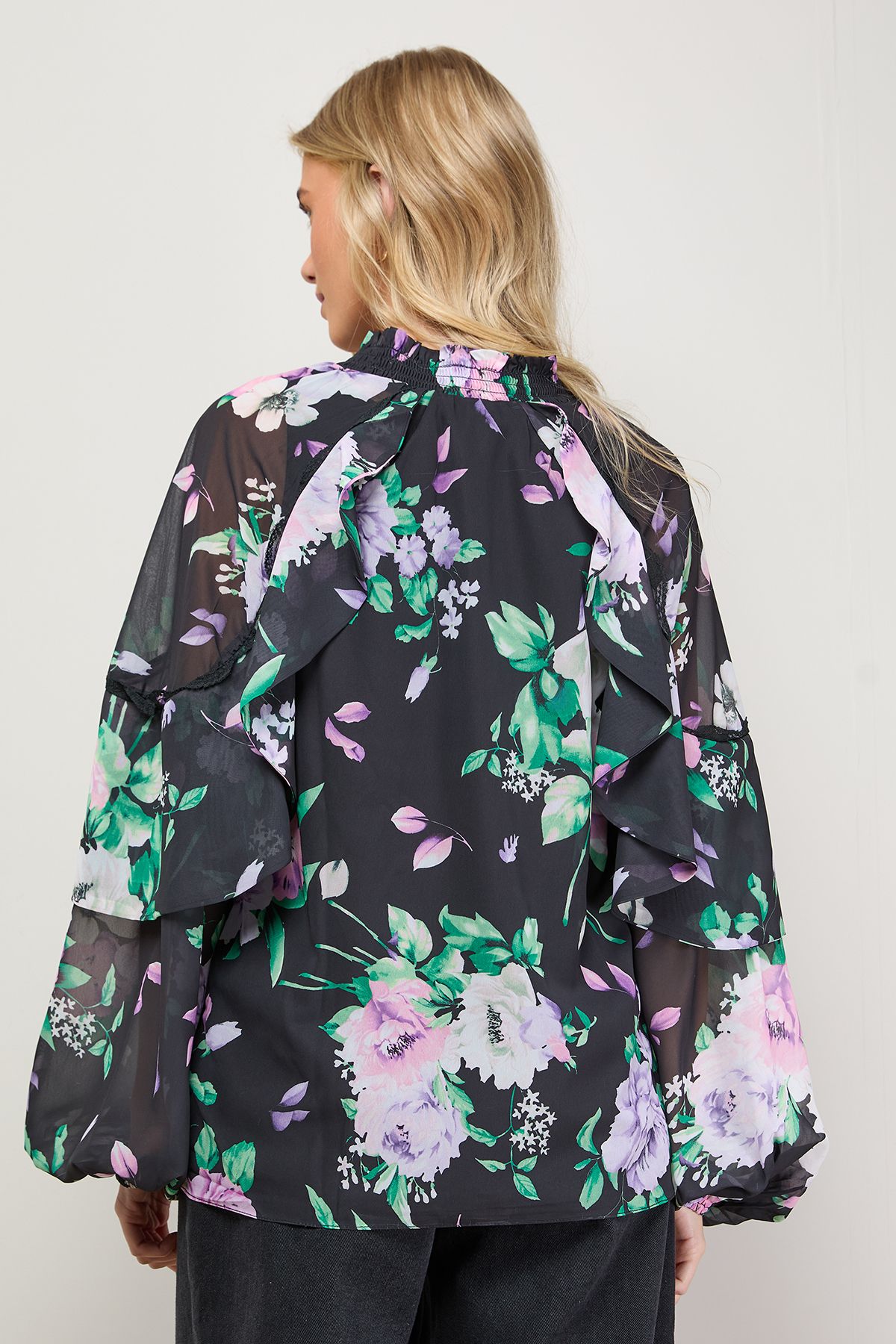 Oasis Cape Detail Trim Balloon Sleeve Boho Blouse Floral image 3