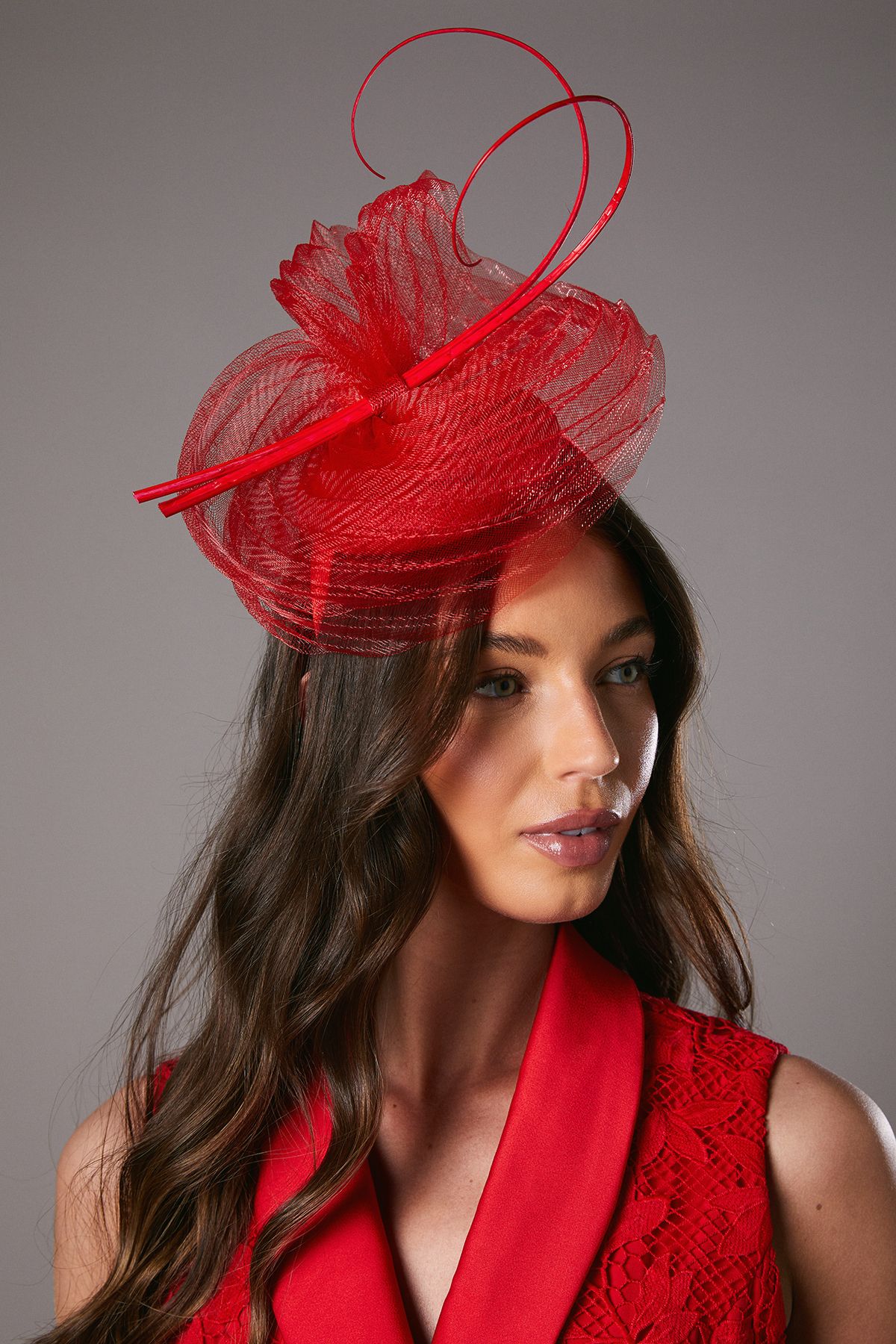 Coast Lisa Tan Quill And Mesh Fascinator Red image 2