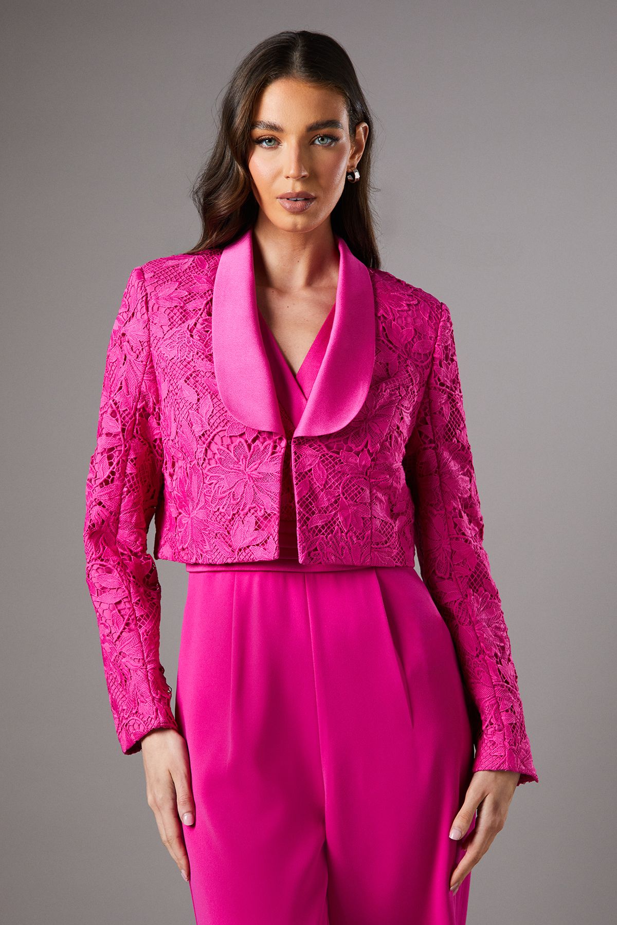 Coast Lace Crop Blazer With Satin Lapel Pink image 1