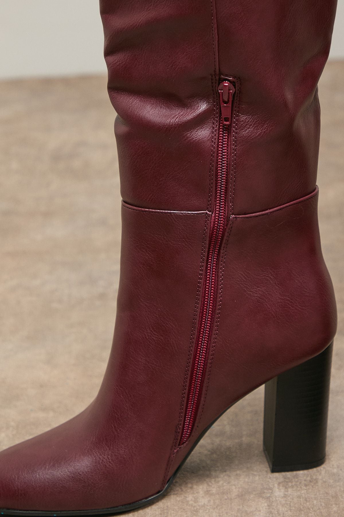 Oasis Tamsin Faux Leather Stacked High Block Heel Knee Boots Dark Red image 3