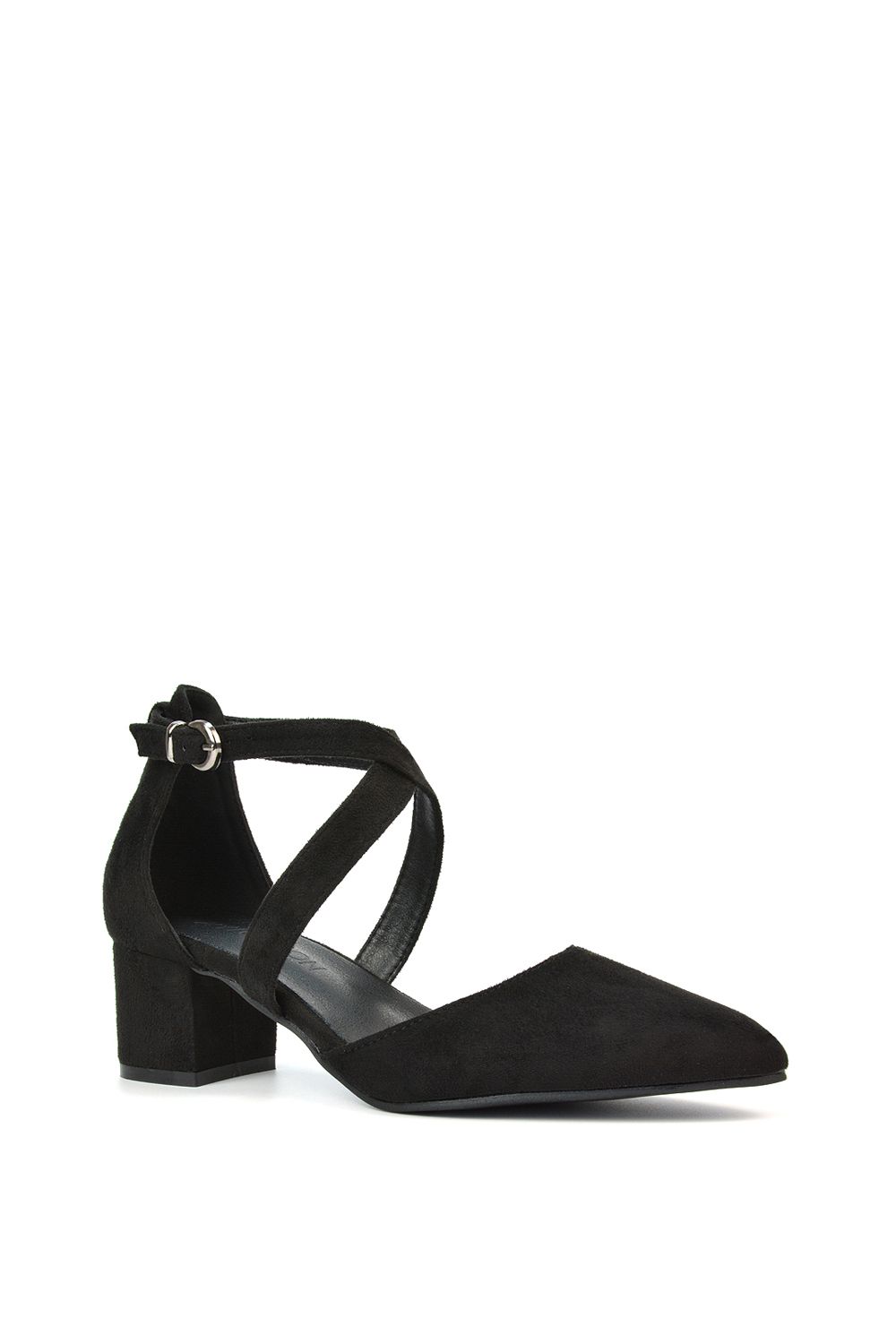 XY London 'Cynthia' Pointed Toe Ankle Strap Mid Block Heel Court Shoes image 2