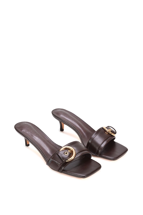 XY London ‘Addison’ Kitten Heel Slip On Mule Sandals With Buckle Detail