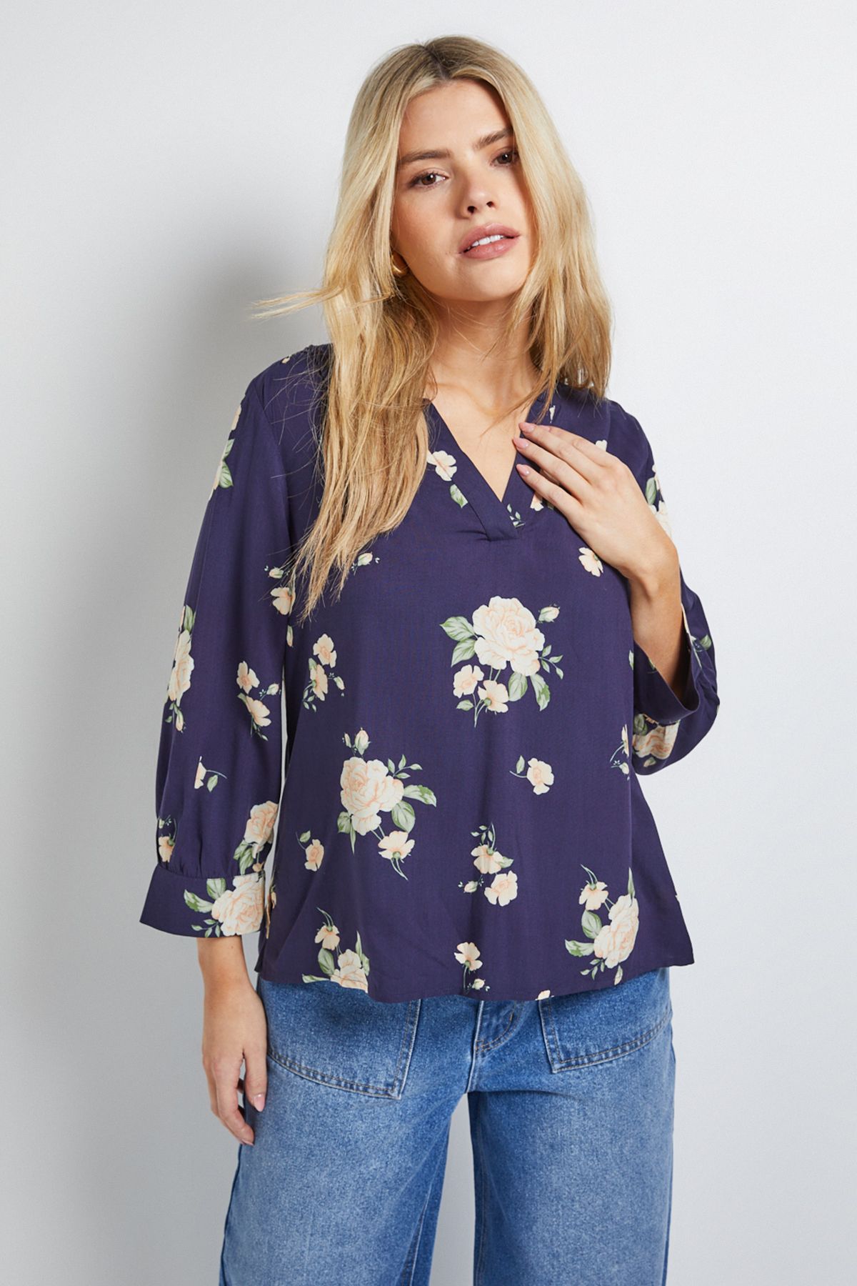 Dorothy Perkins Navy Floral Printed Overhead Shirt Navy