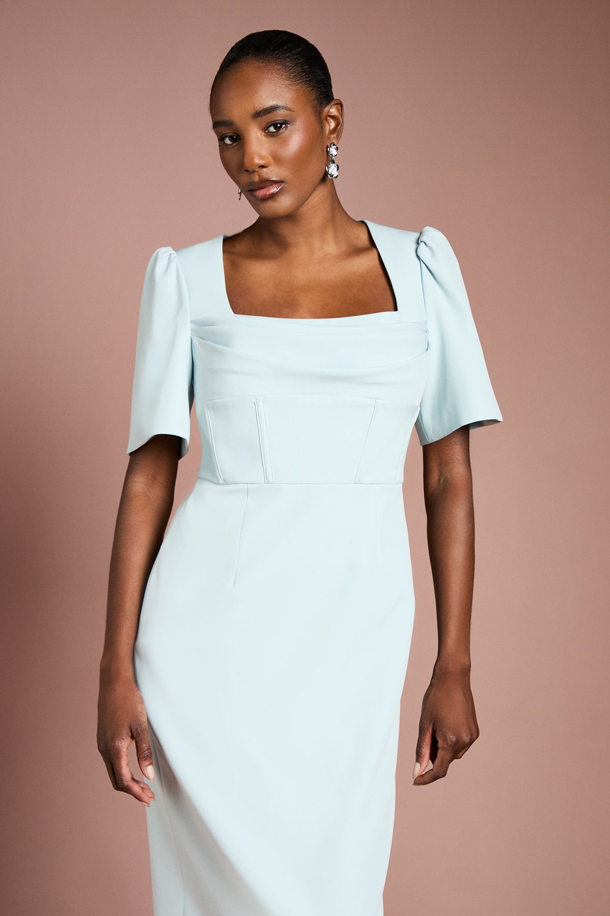 Coast Short Sleeve Corset Pencil Dress Duck Egg image 4