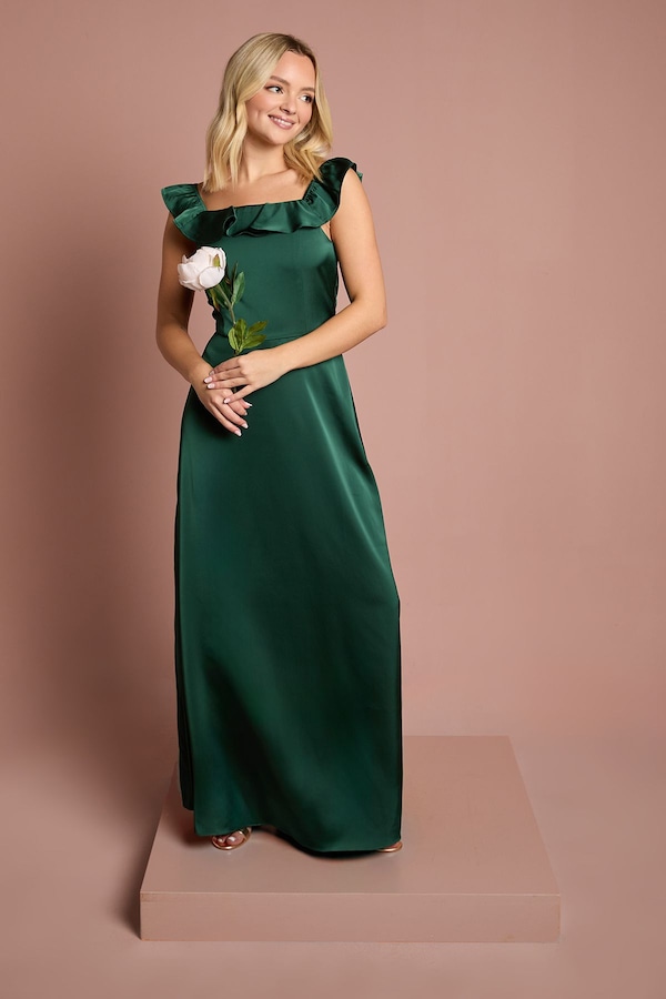 Coast Teen Coast Ruffle Strap Satin Bridesmaid Dress Emerald