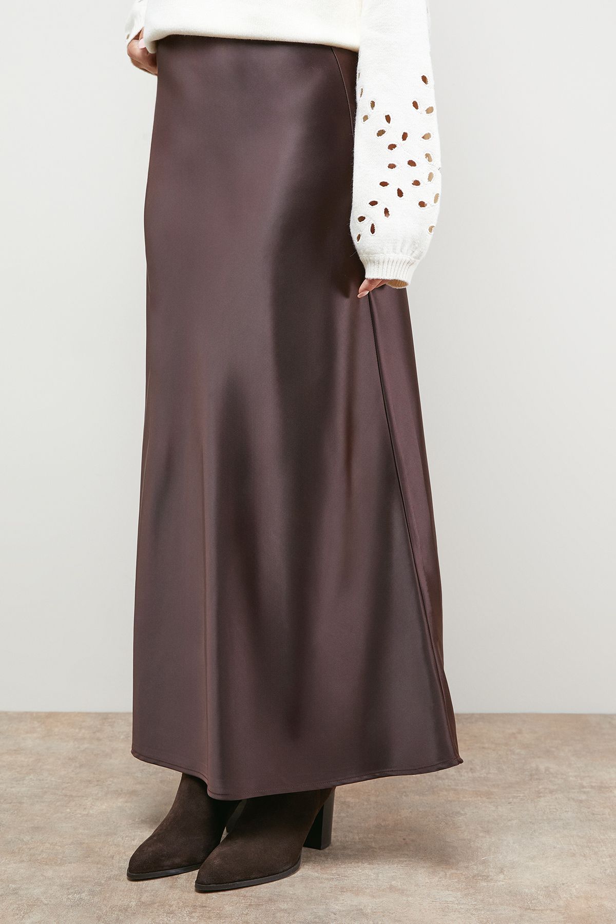 Oasis Bias Cut Satin Maxi Skirt Chocolate image 2