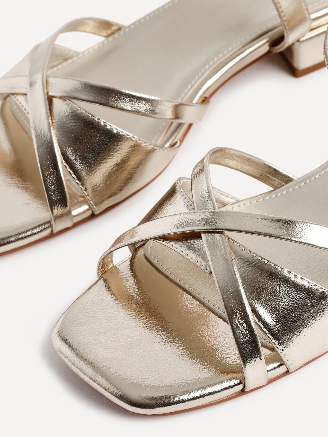 Linzi Zenna Gold Faux Leather Strappy Low Block Heeled Sandals image 4