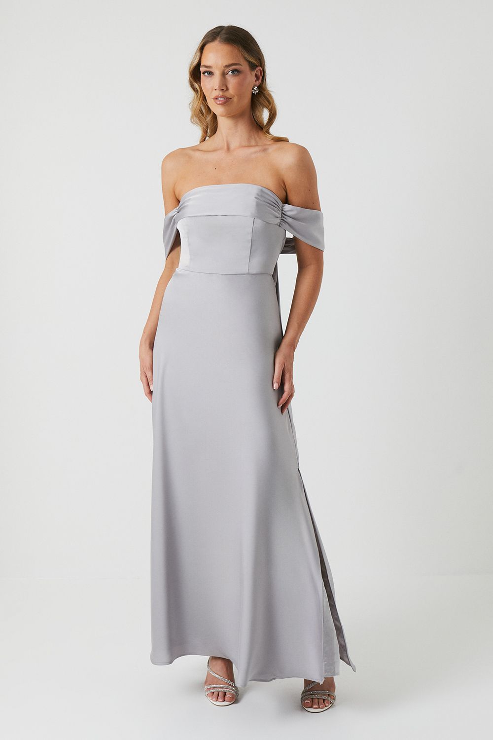 Coast Bandeau Cold Shoudler Satin Bridesmaid Dress Grey Mist image 1